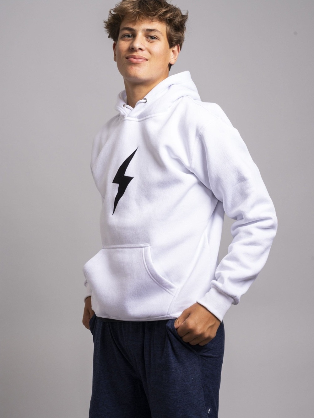 Bruce Bolt Lightning Bolt Graphic Pullover Hoodie White Men's Size M